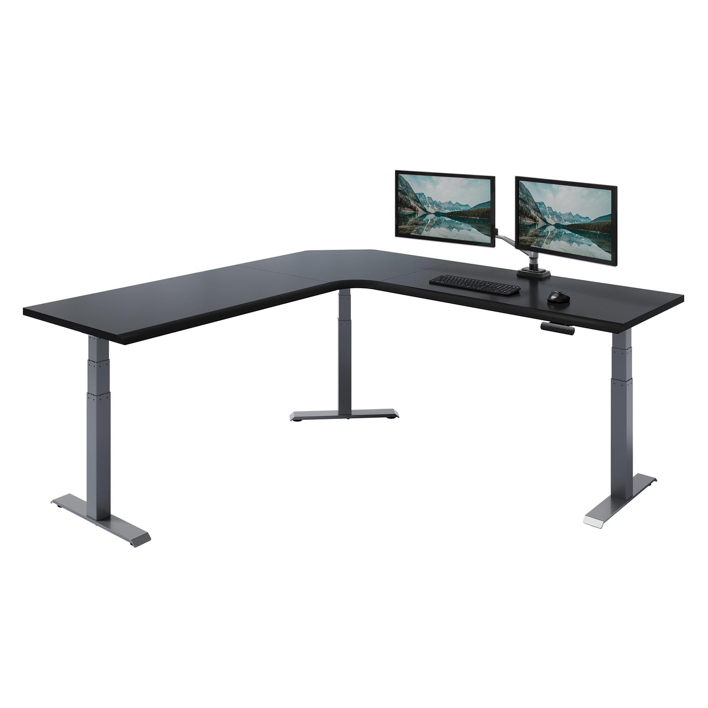Vari ComfortEdge 80x80 L-Shape Electric Standing Desk – Height Adjustable Sit-Stand VariDesk for Corner Office with Reversible Left/Right Design + Black Top/Slate Legs (Ships in 4 Boxes)