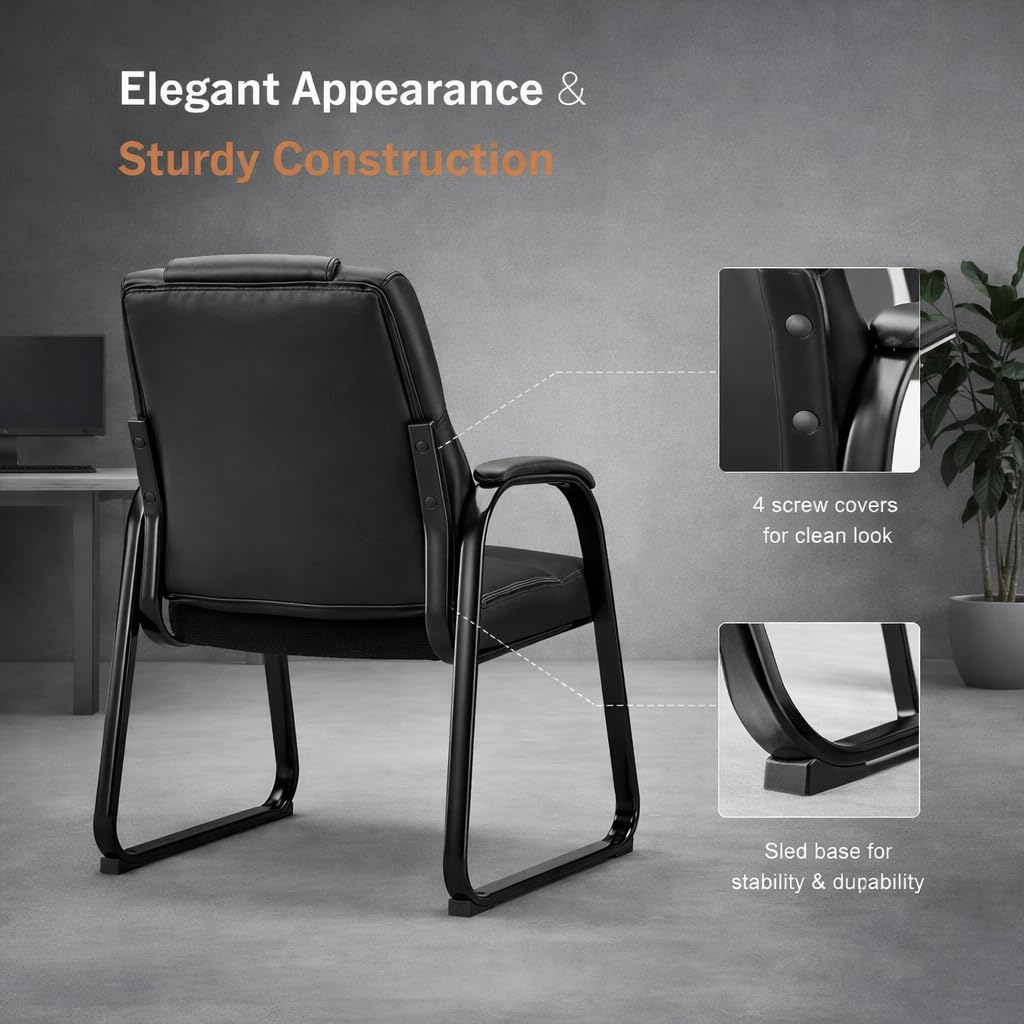 Zoolati Office Guest Chair, Leather Waiting Room Chair with Sled Base and Armrests, Reception Desk Chair No Wheels, Conference Room Chair for Office Lobby Clinic Home