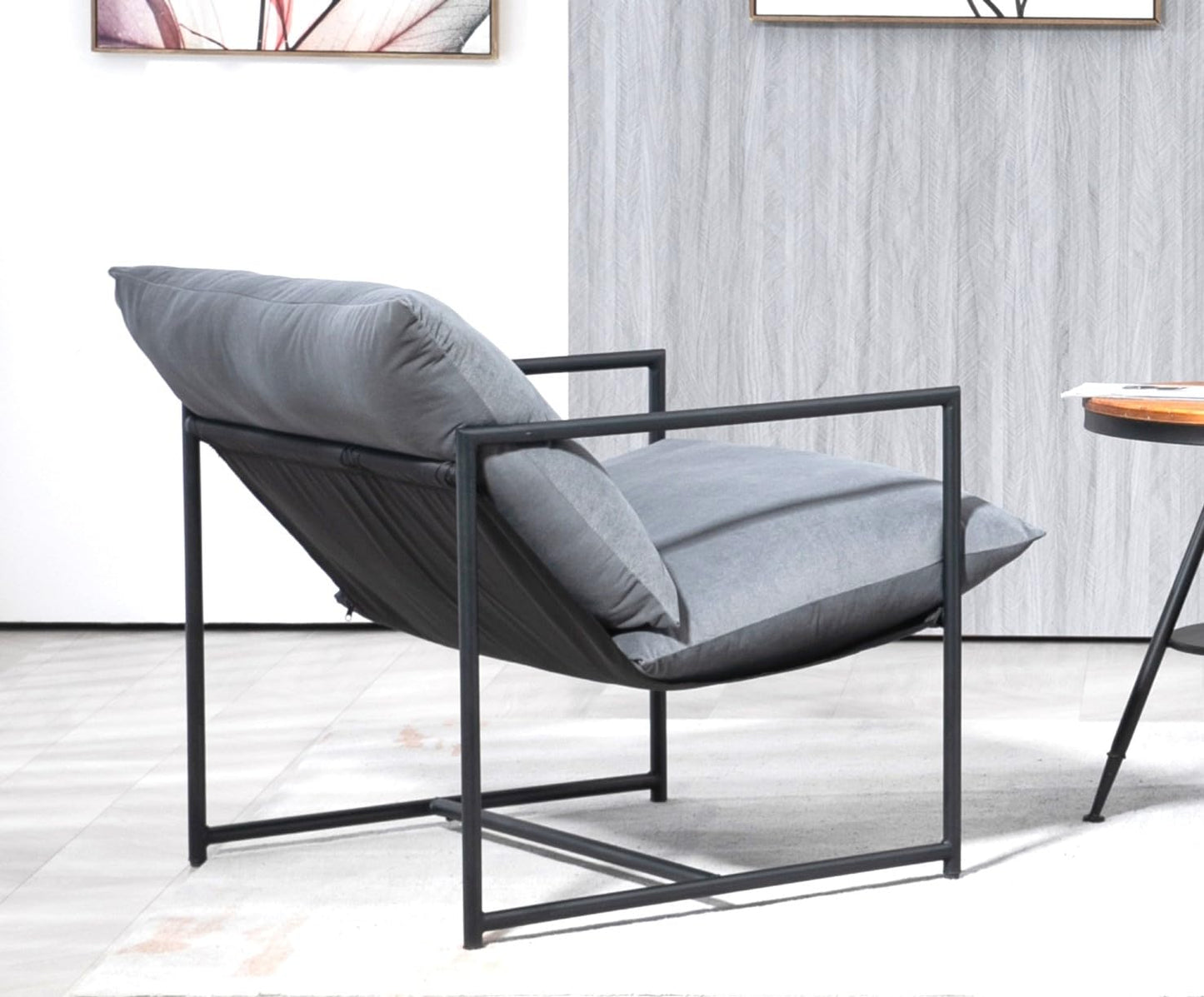 Container Furniture Direct Serenity Accent, Modern Velvet Arm Chair with Reclined Seat, Sleek Design, Durable Metal Frame, Soft Upholstery and Plush Comfort for Stylish Living Room, Grey