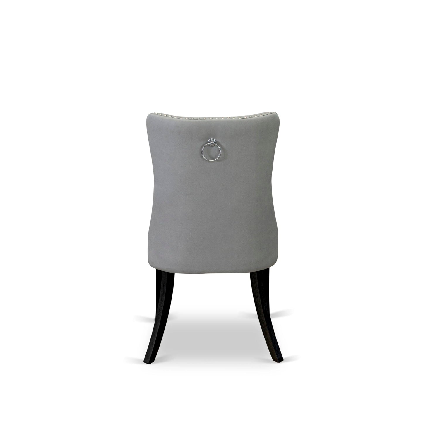 East West Furniture DAP6F27 Dallas Parson Dining Room Chairs - Button Tufted Nailhead Light Gray Polyester Fabric Padded Chairs, Set of 2, Wirebrushed Black