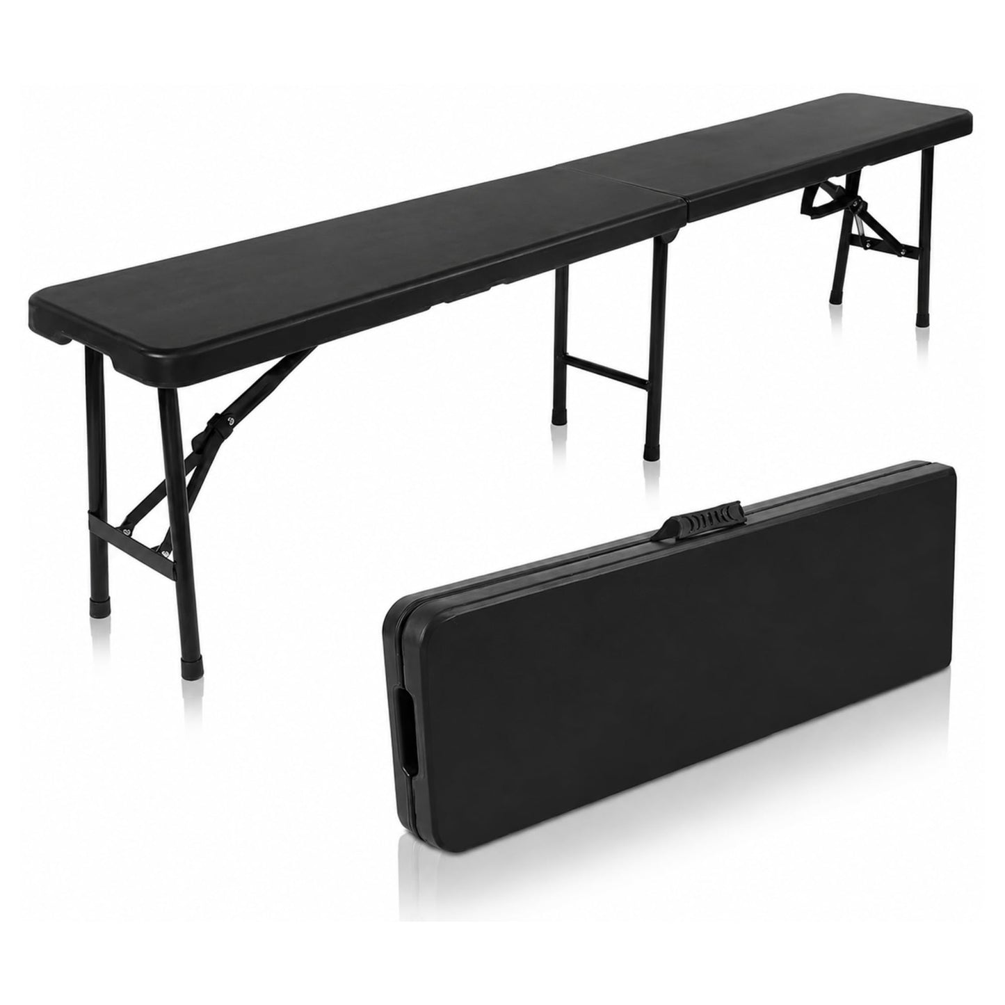 New Home Era Plastic Folding Bench - Portable Bench Used for Indoor, Outdoor, Picnic, Party, Camping, Dining Seat, Garden Soccer Multipurpose Entertaining Activities, White (1, Black, 8 Feet)