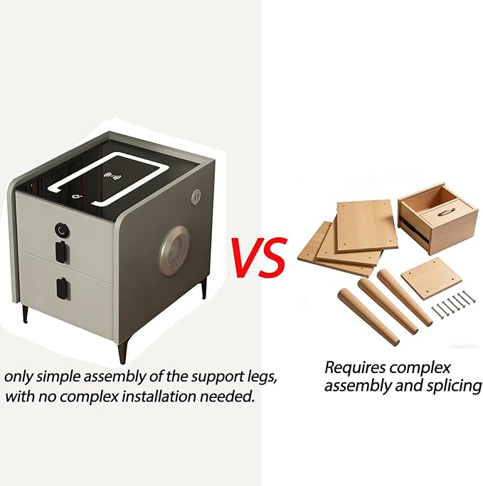 Smart Nightstand with 2 Drawers, with Fingerprint Lock Drawer, Nightstand with