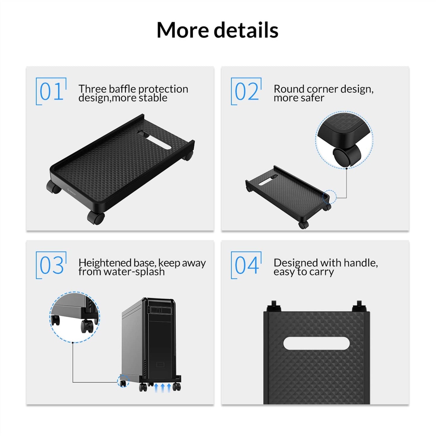 CPU Stand PC Tower Stand Mobile CPU Holder Desktop ATX-Case with 2 Locking Wheels and 2 Caster Wheels for Gaming PC Case PC Tower Shelf (Color : with Baffle) (With Baffle)