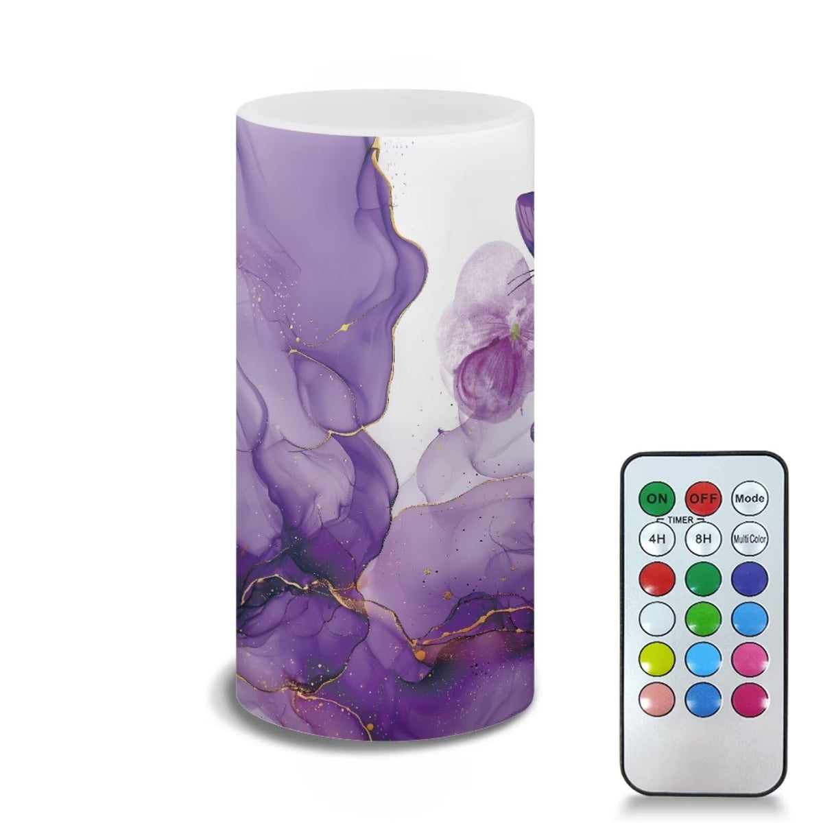 Merkmak Battery Operated Flameless Candles with Remote and Timers Flameless LED Pillar Candles for Camping, Weddings, Home Decoration Battery Tea Lights, Purple Marble