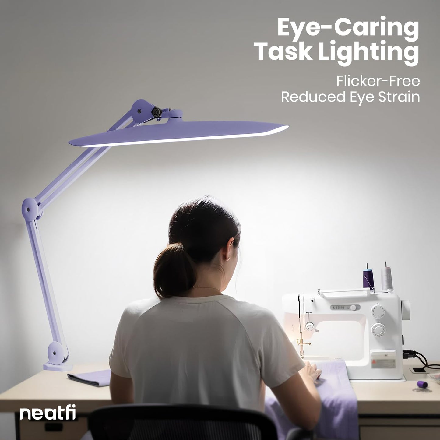 Neatfi XL 2200 Lumens 24W LED Desk Lamp – Shadow-Free Task Lighting | 4-Level Dimming | Home Office & Crafts Use | 20-Inch Wide Head (Lavender, Non-CCT with Clamp)