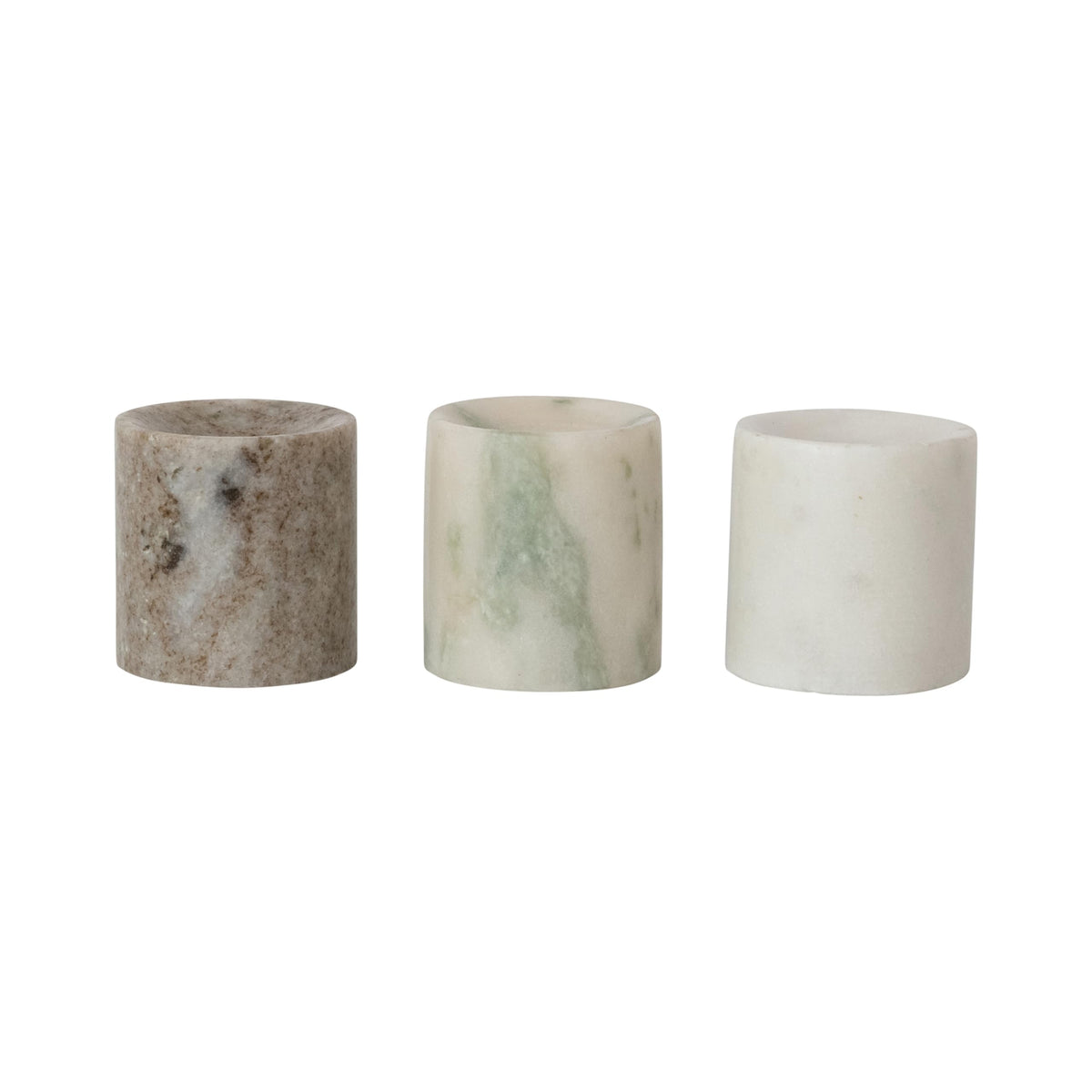Creative Co-Op 3-Piece Round Marble Taper Holder, Multicolor