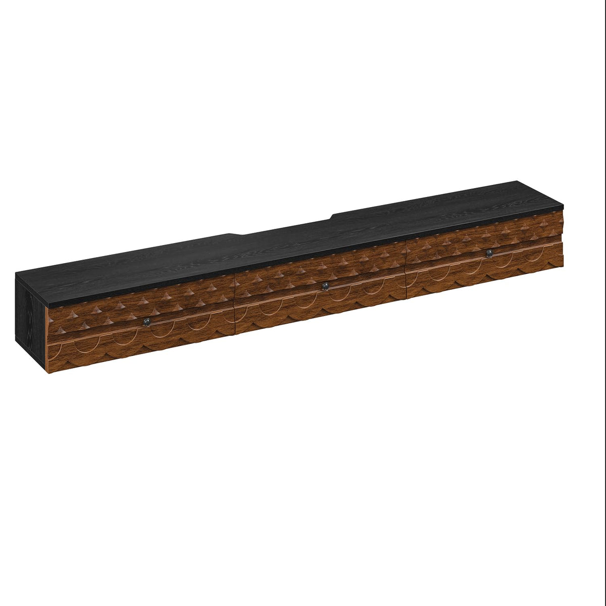 FurniNova 70'' Floating TV Stand Wall Mounted, Fully Assembled Media Console with 2 Drawers and 1 Door, Wall Mounted TV Cabinet,Carved Wood Design,Natural Wood Finish