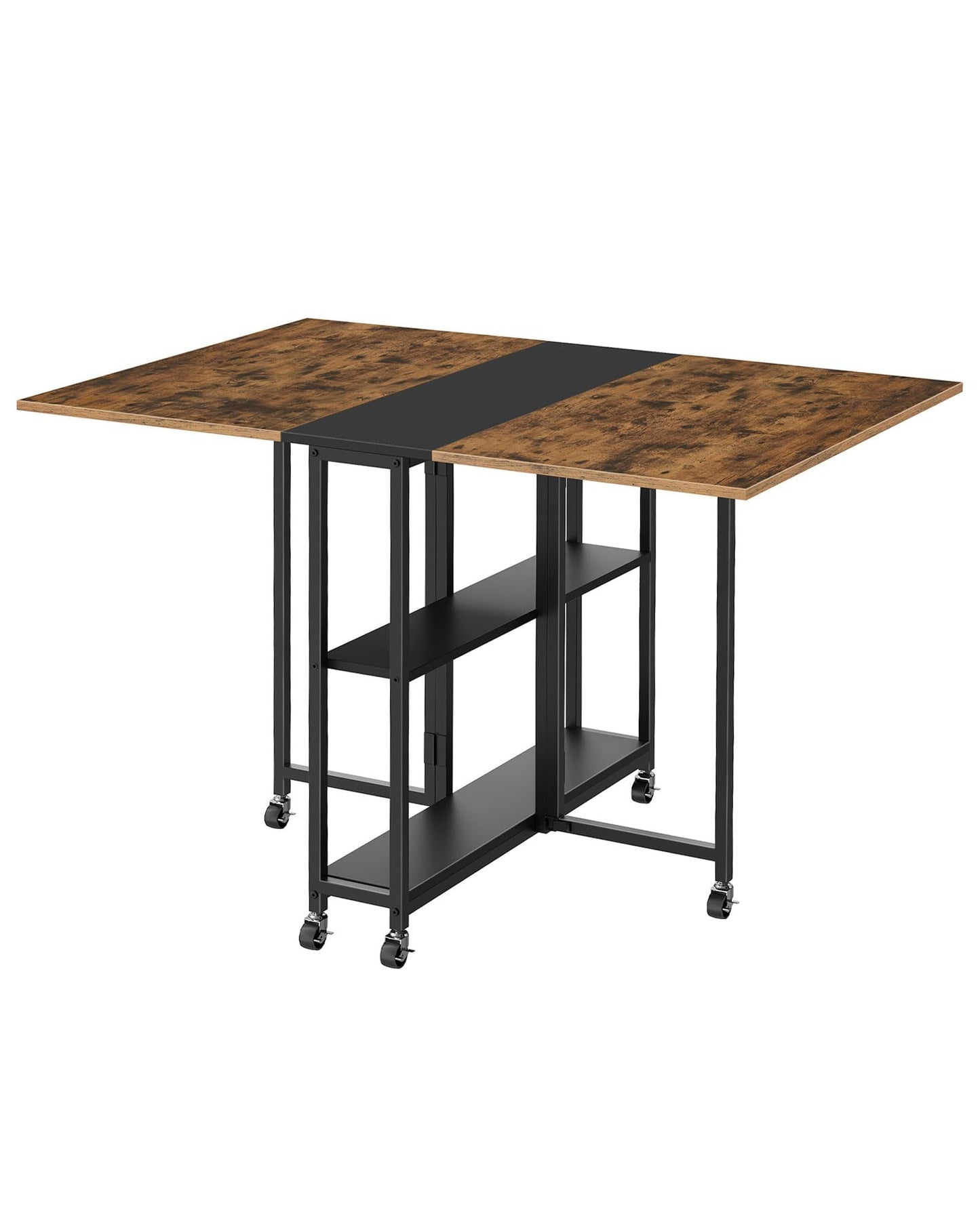 CHOEZON Folding Dining Table, Movable Dining Table, Expandable Kitchen Table, Versatile Table with 6 Wheels and 2-Tier Shelf, for Dining, Living Room, Apartment, Rustic Brown TCZ01BF