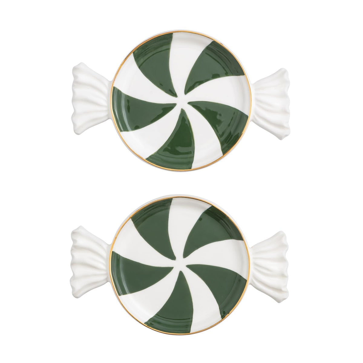 Mud Pie Christmas Green Peppermint Tidbit Plate Set of 2