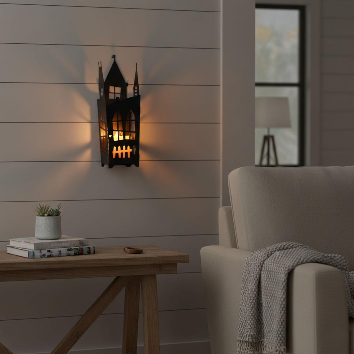 AIM & GGKK Gothic Castle Wall Sconce Candle Holder - Set of 2 Black Metal Haunted House Candle Sconces for Halloween Spooky Decor