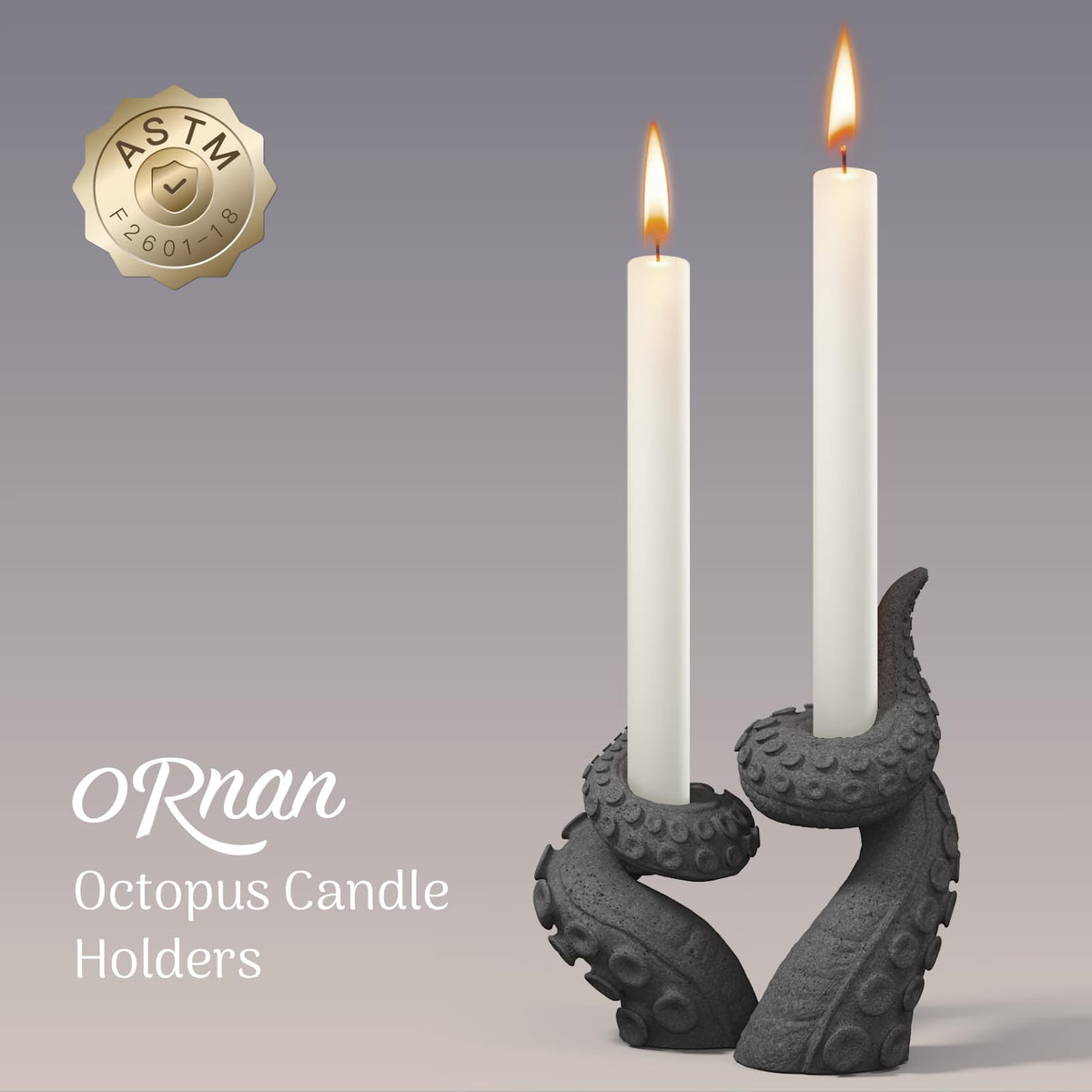 ORNAN Octopus Candlestick Holders True Natural Reclaimed Stone, Set of 2 Premium Reclaimed Stone Candlestick Holder for Wedding Dinning Party, Candle Stand for 3/4 inch Thick Candles Color Black