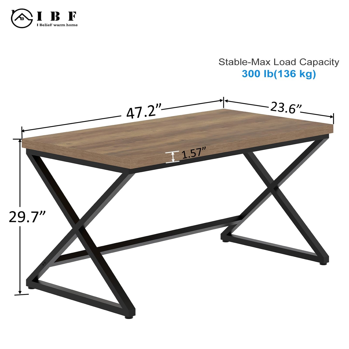 IBF 47 Inch Computer Desk, Rustic Home Office Desk for Writing, Industrial Wood Metal Executive Work Study Desk, Modern Simple PC Gaming Computer Table for Study Workstation, Rustic Oak