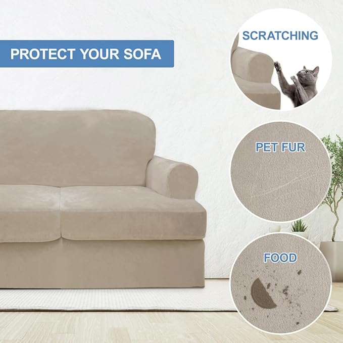 CUCRAF T Cushion Sofa Cover 4 Piece Slipcovers, Soft Thick Velvet Couch Cover