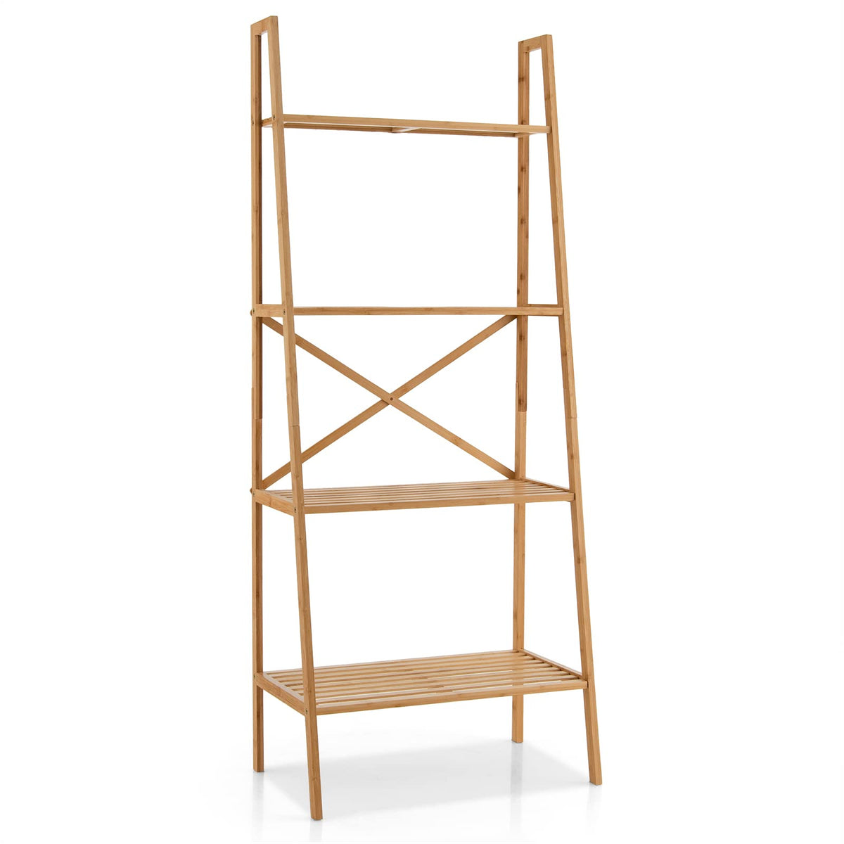 Giantex 4-Tier Bamboo Bookshelf, Multifunctional Storage Display Rack Shelves with Anti-Tipping Device, Natural Bamboo Ladder Shelf for Home Office Kitchen Bathroom