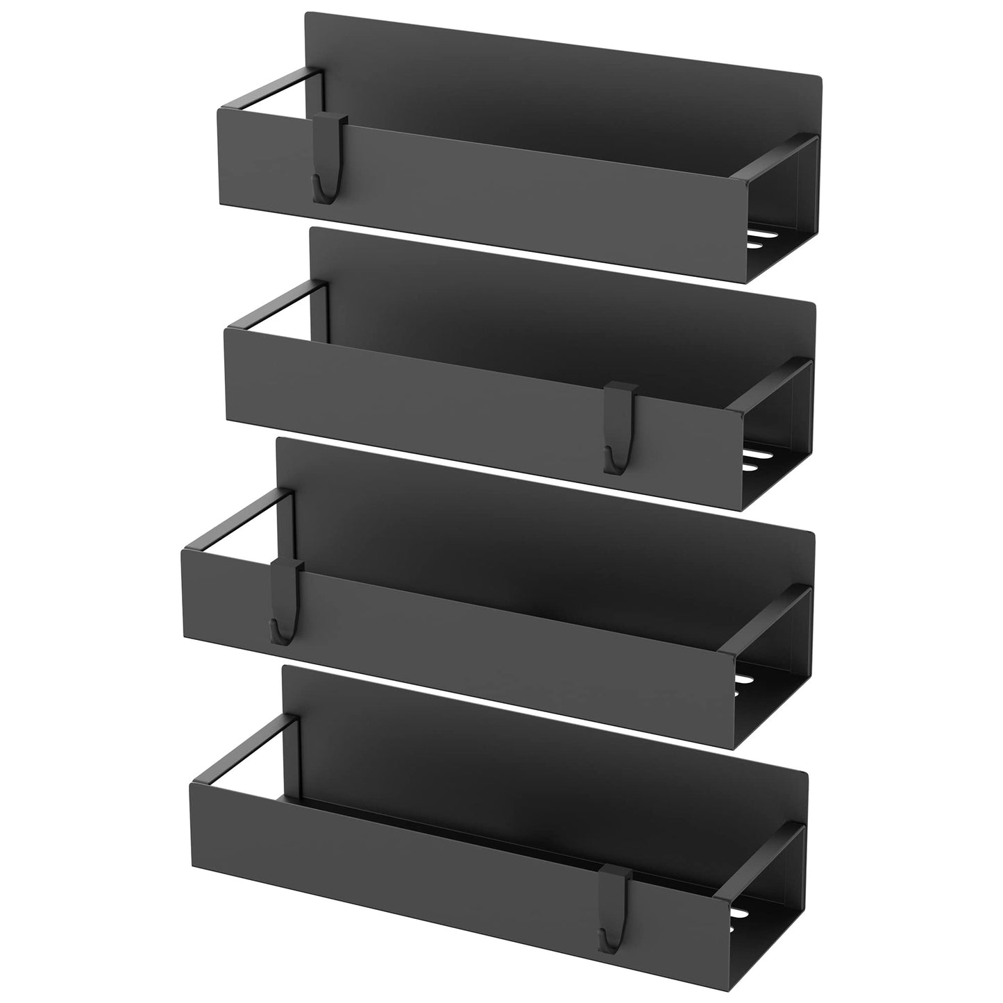 HuggieGems 4 Pack Magnetic Spice Storage Rack Organizer for Refrigerator and Oven, Matt Black Fridge Organizers and Storage