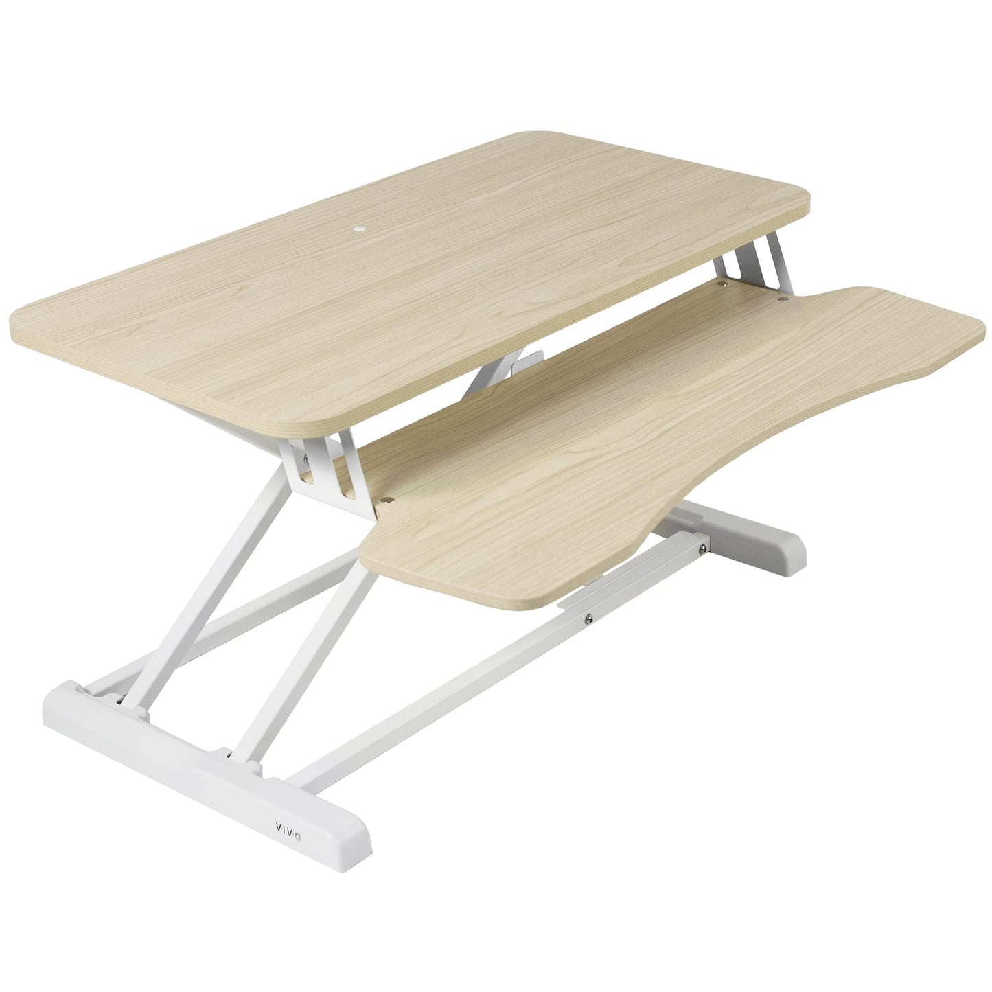 VIVO 32 inch Desk Converter, K Series, Height Adjustable Sit to Stand Riser, Dual Monitor and Laptop Workstation with Wide Keyboard Tray, Light Wood Top, White Frame, DESK-V000KF