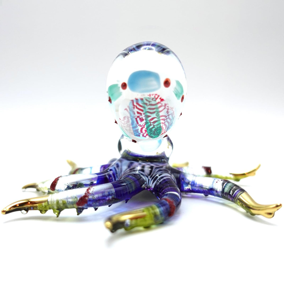 Sansukjai Octopus Glass Handmade Figurine – Detailed Hand-Painted Blown Glass Sea Animal Sculpture with 22K Gold Accents – Collectible Marine Life Art & Unique Ocean Gift Décor (4 inches Multi-Blue)