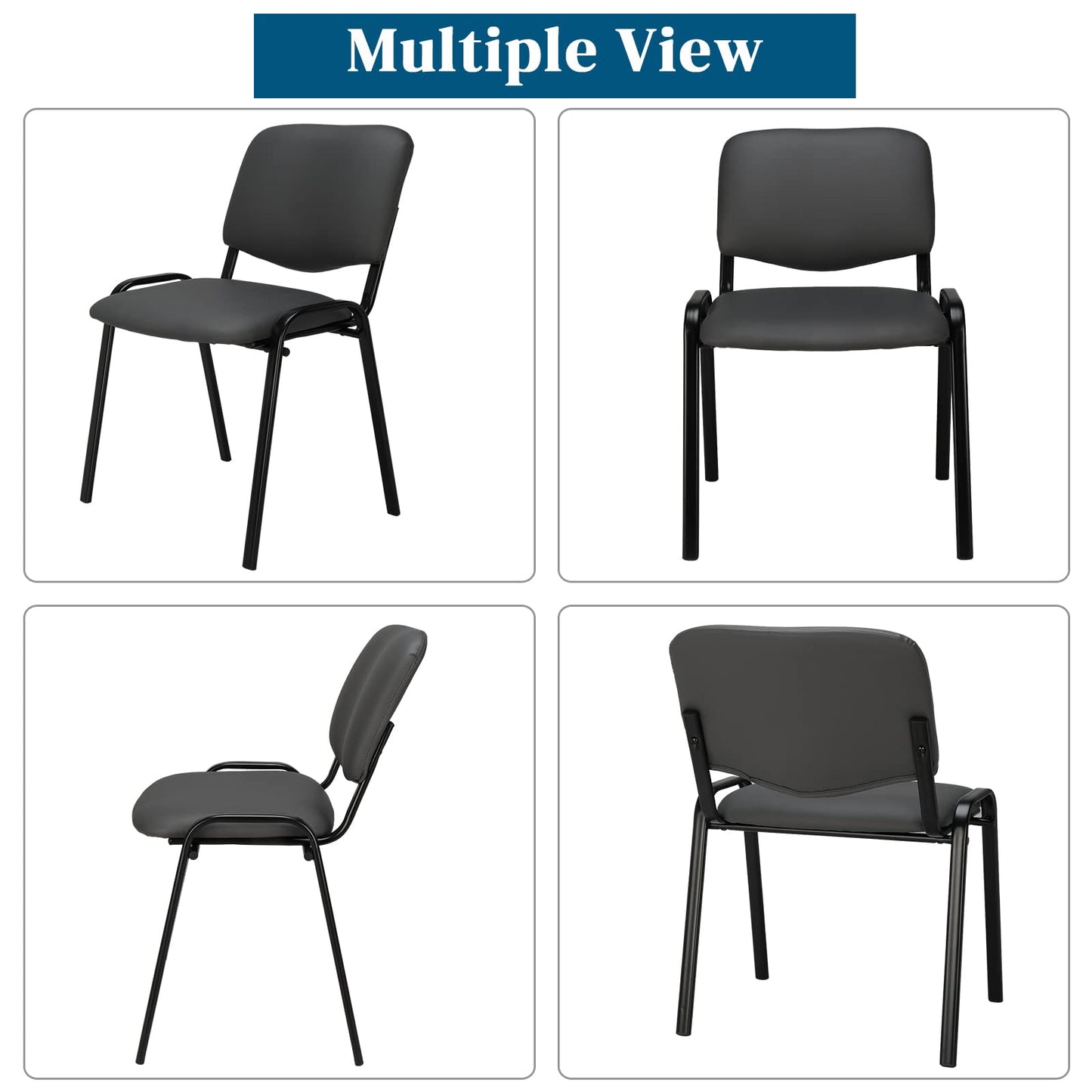 VINGLI Grey Waiting Room Chairs, 5-Pack PU Church Chairs Conference Stackable Office Guest & Reception Stacking for Meeting, Lobby, Simple&Space-Saving Pu-grey