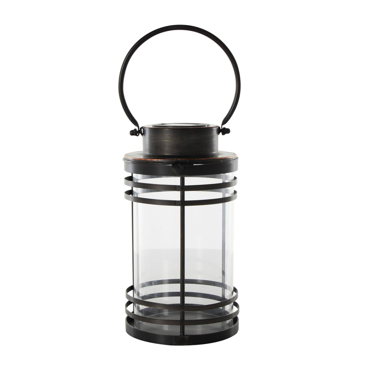 Deco 79 Metal Candle Lantern with Round Circle Lines, 7" x 7" x 12", Black