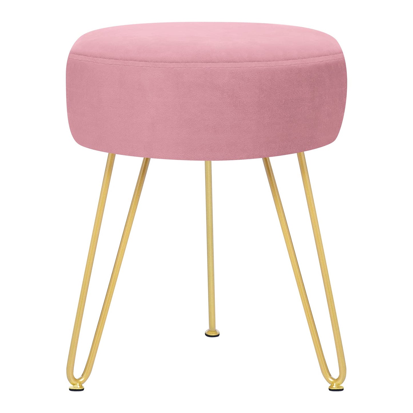 YOONIC Velvet Soft Modern Vanity Stool -Round Footrest Stool Ottoman Side Table Seat Dressing with Golden Metal Leg and Sponge Filling,Upholstered Foot Rest, for Living Room and Bedroom Pink
