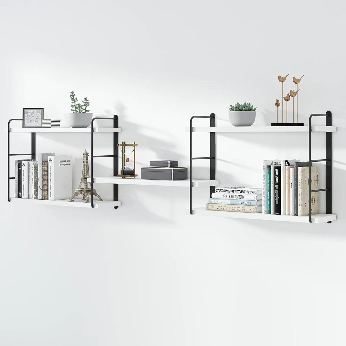 MXCSE Wall Shelves, Wall Mounted Bookshelves, DIY Floating Shelves for Wall, Wood Hanging Book Shelves for Room, Bedroom, Living Room, Easy Installation (White, 50W x 17H)