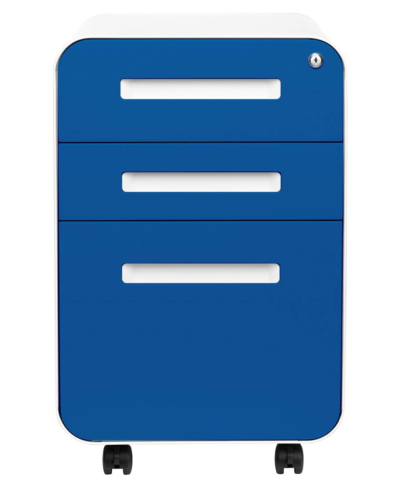 Laura Davidson Furniture Stockpile 3 Drawer File Cabinet with Lock - Under Office Desk Metal Filing Cabinet, Legal/Letter File Folders, Wheels and Stationary Feet, Pre-Assembled, Blue Faceplate