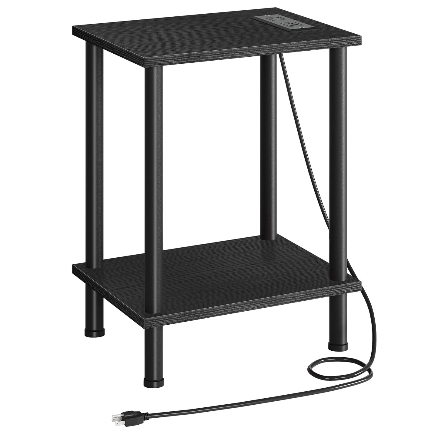 HOOBRO Side Table with Charging Station, End Table with USB Port and Outlets, Nightstand with 2-Layer Storage Shelves for Small Spaces, Living Room, Bedroom, Black BK09UBZ01