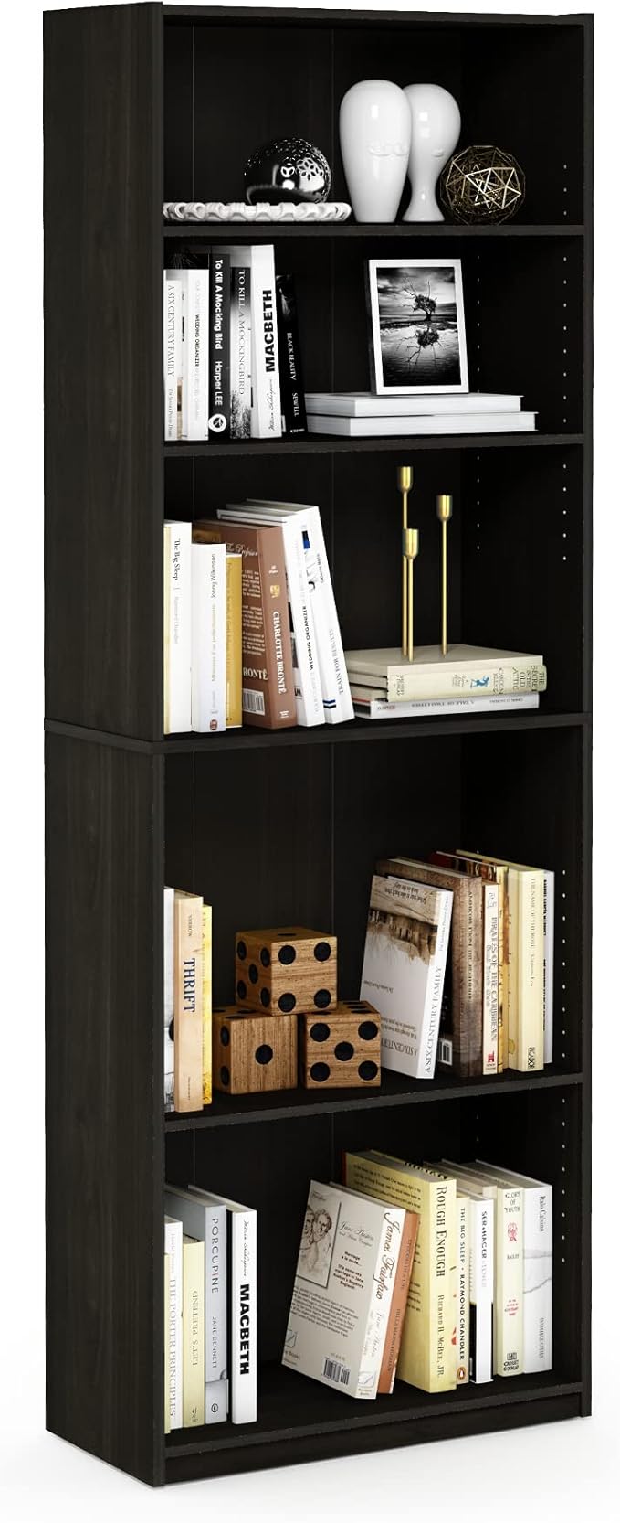 Furinno Jaya Book Shelf, 5-Tier Bookshelf, Tall Standing Bookcase