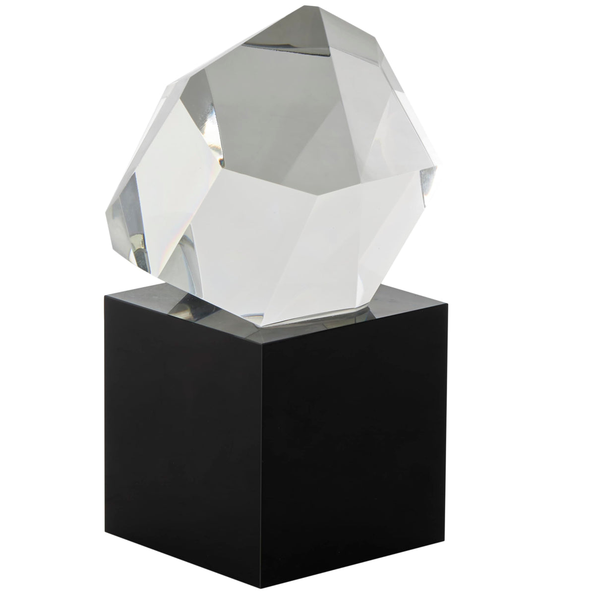 Deco 79 Glass Abstract Decorative Sculpture Cut Stone Inspired Home Decor Statue with Black Base, Accent Figurine 4" x 4" x 7", Clear