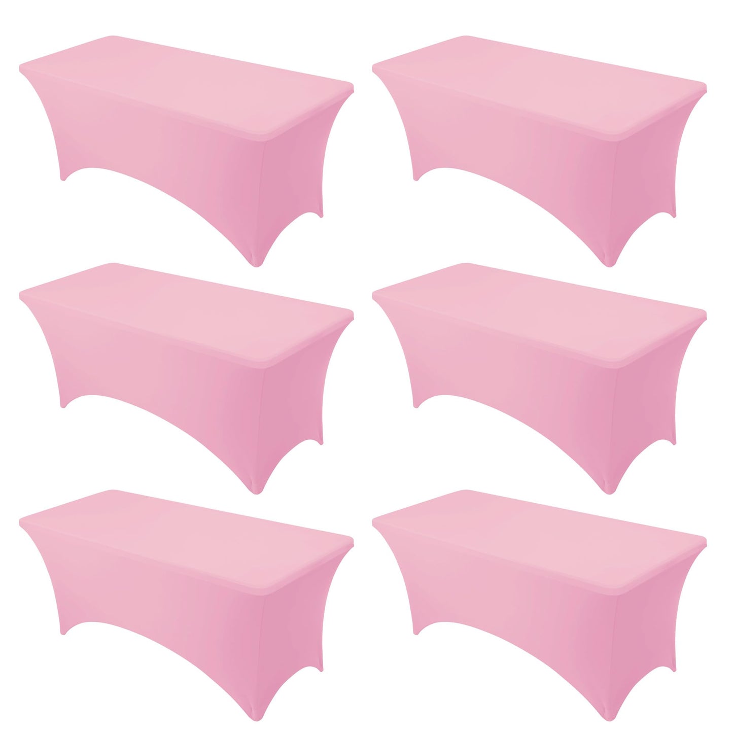Dailyset 6-Pack Premium Pink Spandex Tablecloths for 6ft Rectangle Tables, Stain & Wrinkle-Resistant, Washable Stretch Polyester Fitted Table Cover for Weddings, Banquets, Trade Shows Events
