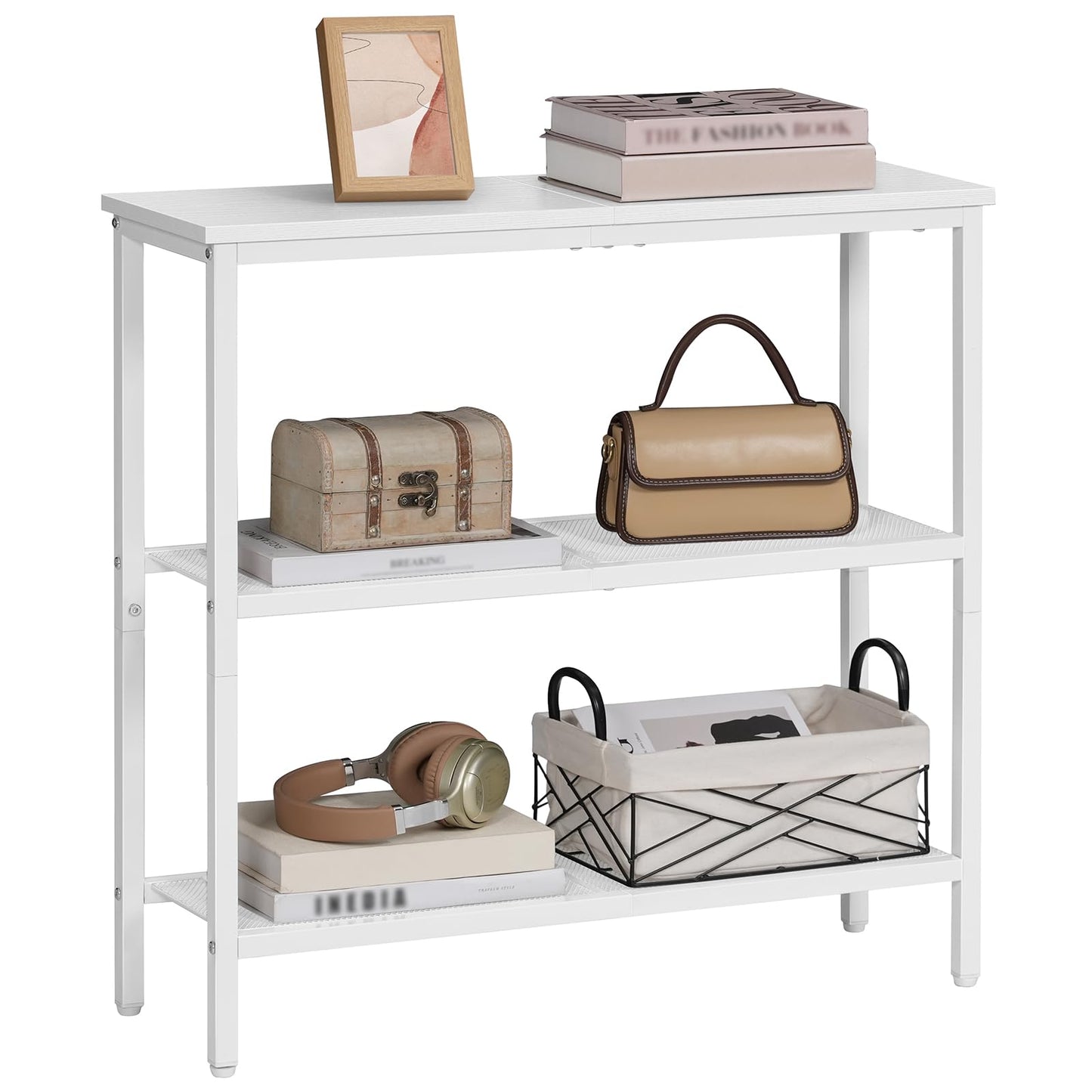HOOBRO 29.5" Narrow Console Table, 3 Tier Entryway Table with Shelves, Thin Sofa Table, Behind Couch Table, Display Side Table, for Hallway, Entrance, Living Room, White WW73XG01