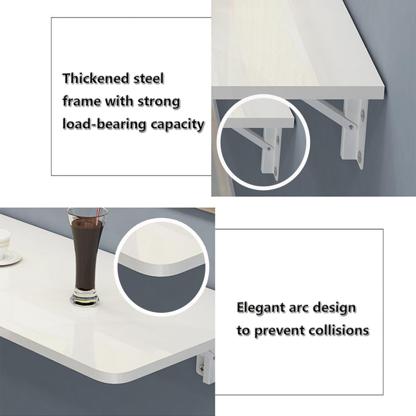 Fold Down Table Wall Mounted，Wall Mounted Table, Folding Wall Mounted Murphy Desk Drop-Leaf Table, Space Saving Fold Down Floating Desk for Study, Bathroom Or Laundry Room (Color : White, Si