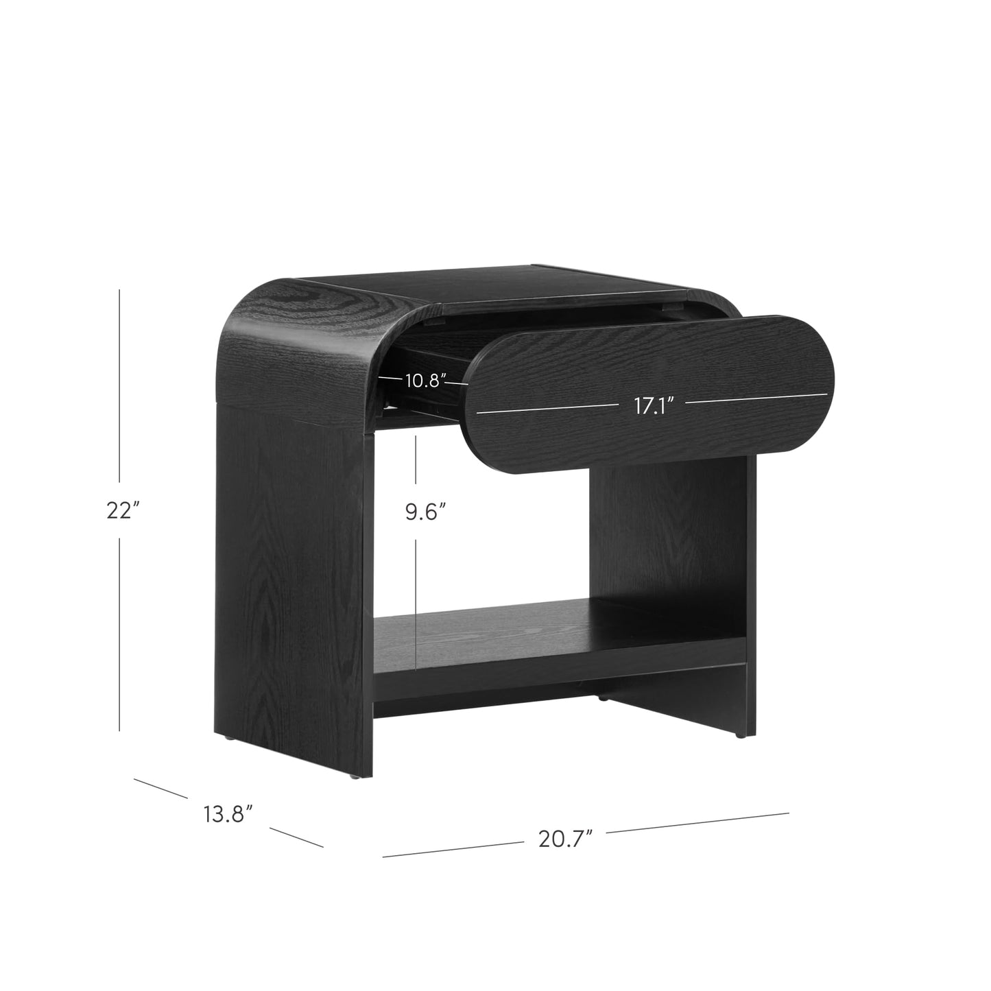 Nathan James Iris Mid-Century Modern Nightstand with Drawer, End Table with Storage for Bedroom or Living Room with Rounded Silhouette, Black Oak