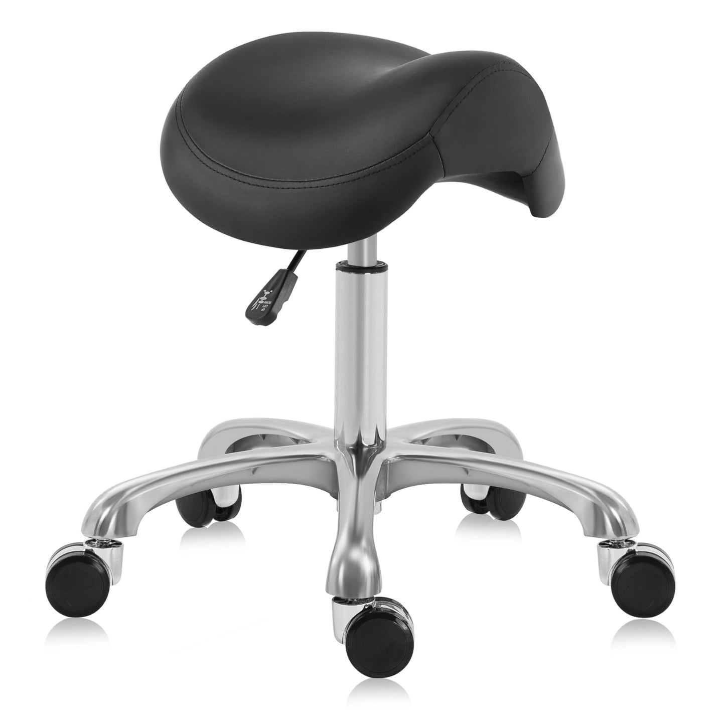 DR.LOMILOMI Ergonomic Saddle Stool, Adjustable Pneumatic Swivel Rolling Saddle Seat with Wheels for Hygienic, SPA, Salon, Home and Office, Haku 506 Series, Black