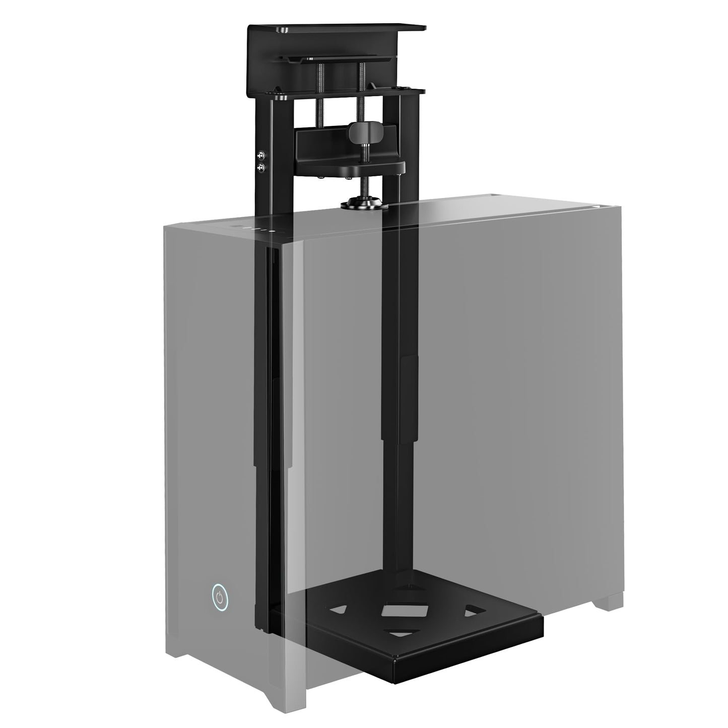 monTEK No Drill Under Desk PC Mount, Clamp-On Heavy Duty CPU Holder with Ventilated Cooling Design for Standing Desk & Home Office, Fits Most PC Cases 16.1"-25.6" (H), 66 lbs, Black