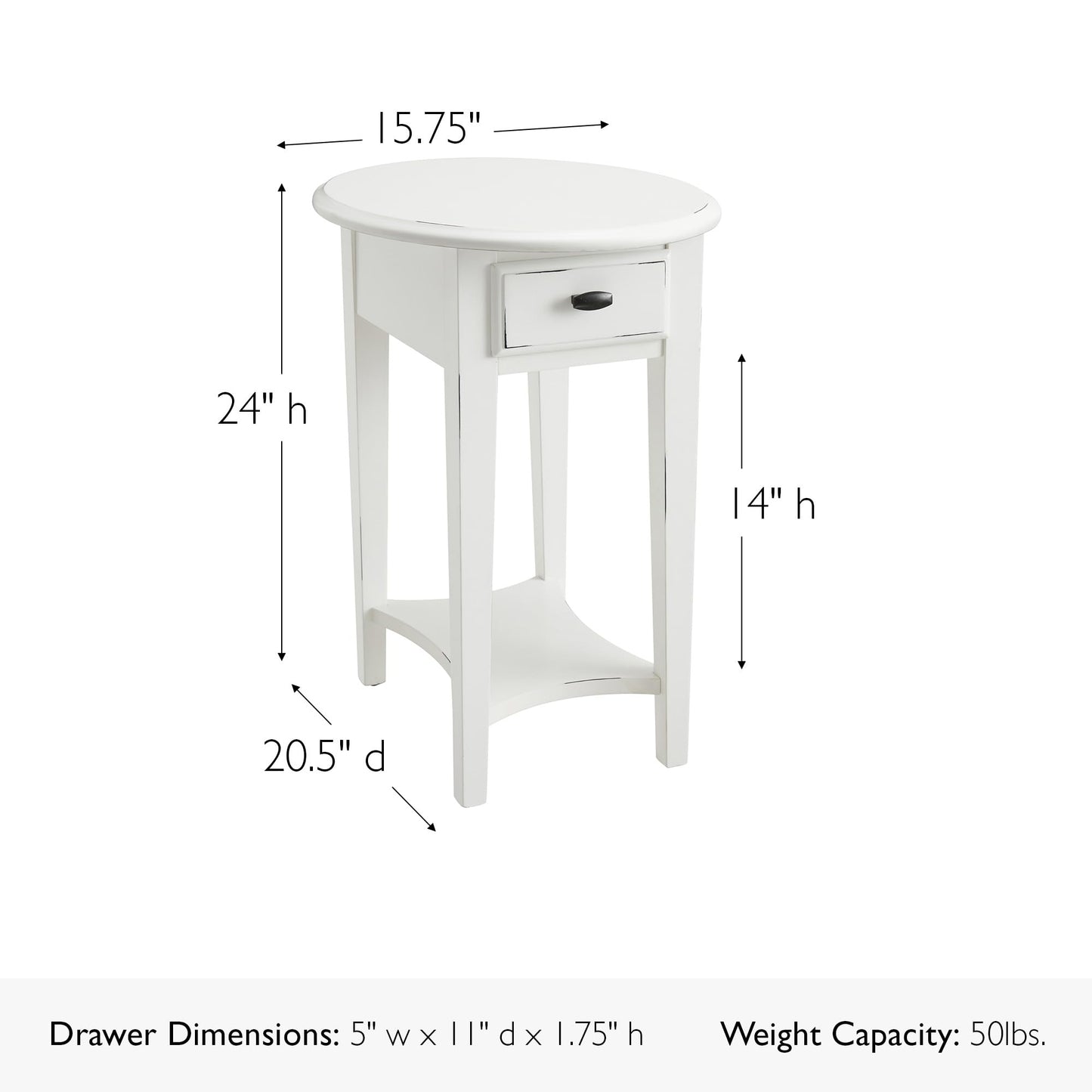 Leick Home Haven Ridge Oval End Table, One Drawer Side Table, Farmhouse White, 214387