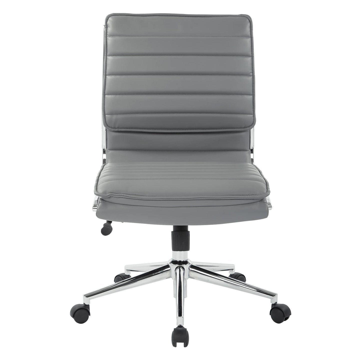 Office Star SPX Professional Ergonomic Ribbed Faux Leather Office Chair with Chrome Base, Mid Back Manager's Chair Without Arms, Charcoal
