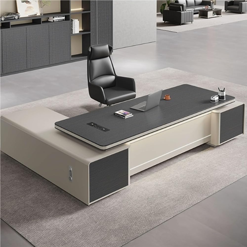 Executive Office Desk L Shaped Modern Corner Computer Workstation with Drawer Cabinet Business Furniture Desk Working Table for CEO Boss Manager Home Office(2400MM)