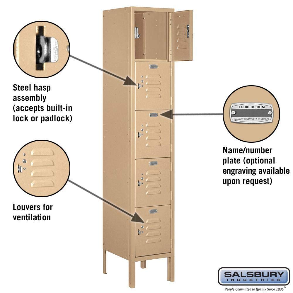 Salsbury Industries 65152TN-U Five Tier Box Style 12-Inch Wide 5-Feet High 12-Inch Deep Unassembled Standard Metal Locker, Tan Brown