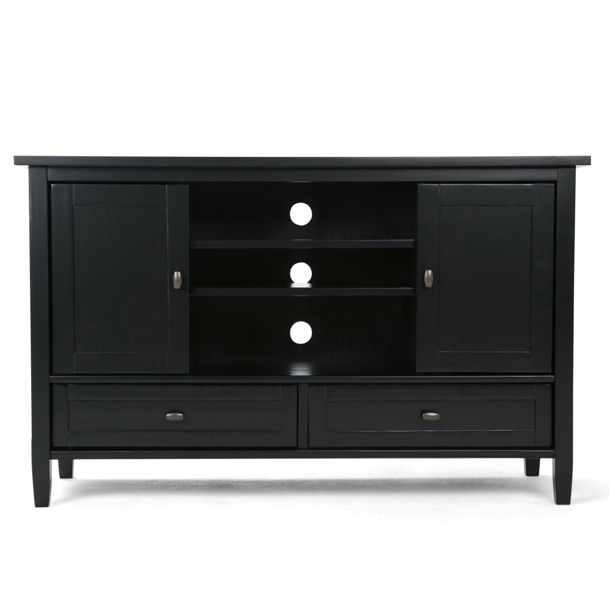 SIMPLIHOME Warm Shaker TV Stand - 47 inch Wide Solid Wood Media Console in Black, Transitional Entertainment Center for TVs up to 50 Inches with 2 Cabinets, 2 Drawers, and Cord Management
