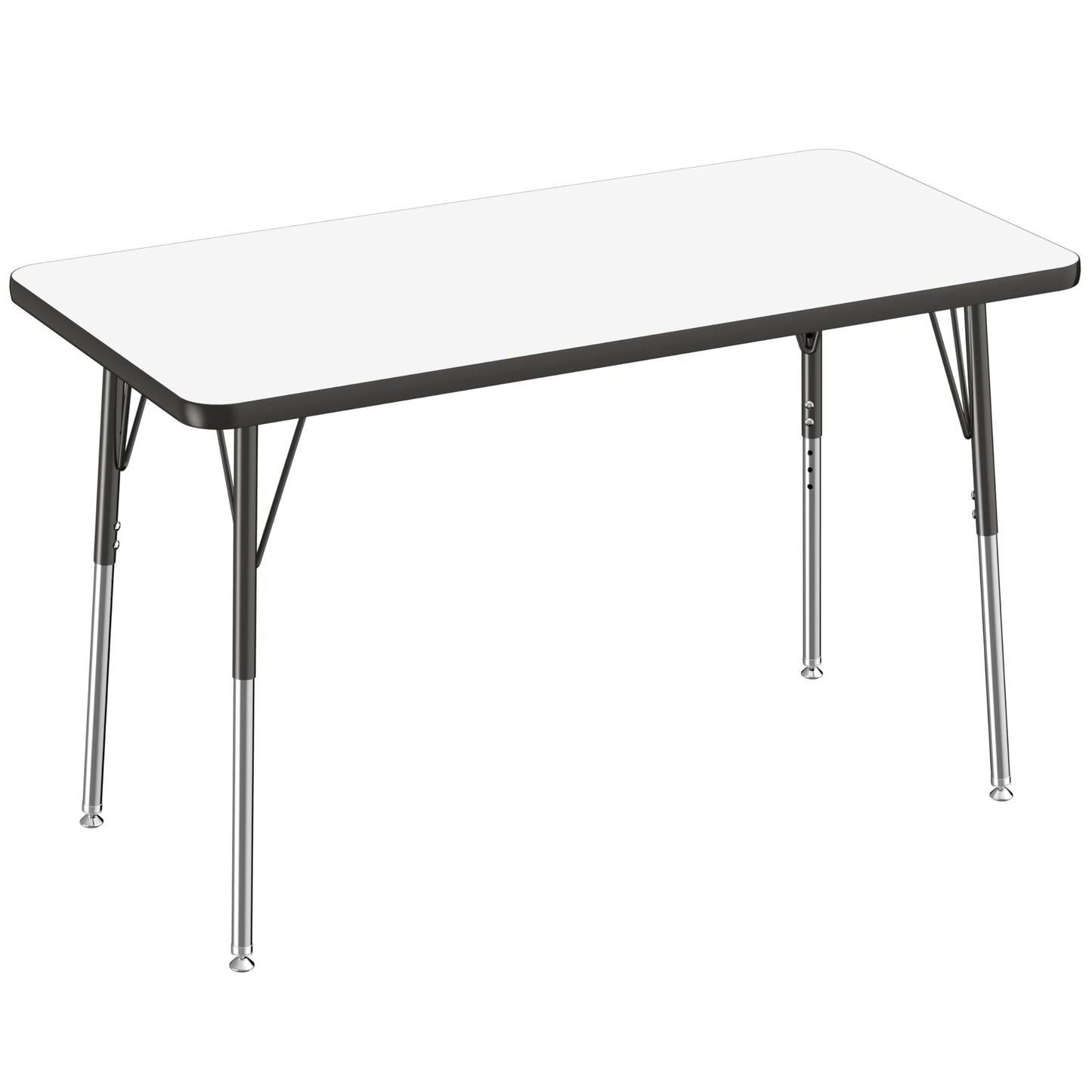 FDP Dry-Erase Rectangle Activity School and Office Table (24 x 48 inch), Standard Legs with Swivel Glides, Adjustable Height 19-30 inches; Quick Ship Single Box - Whiteboard Top and Black Edge