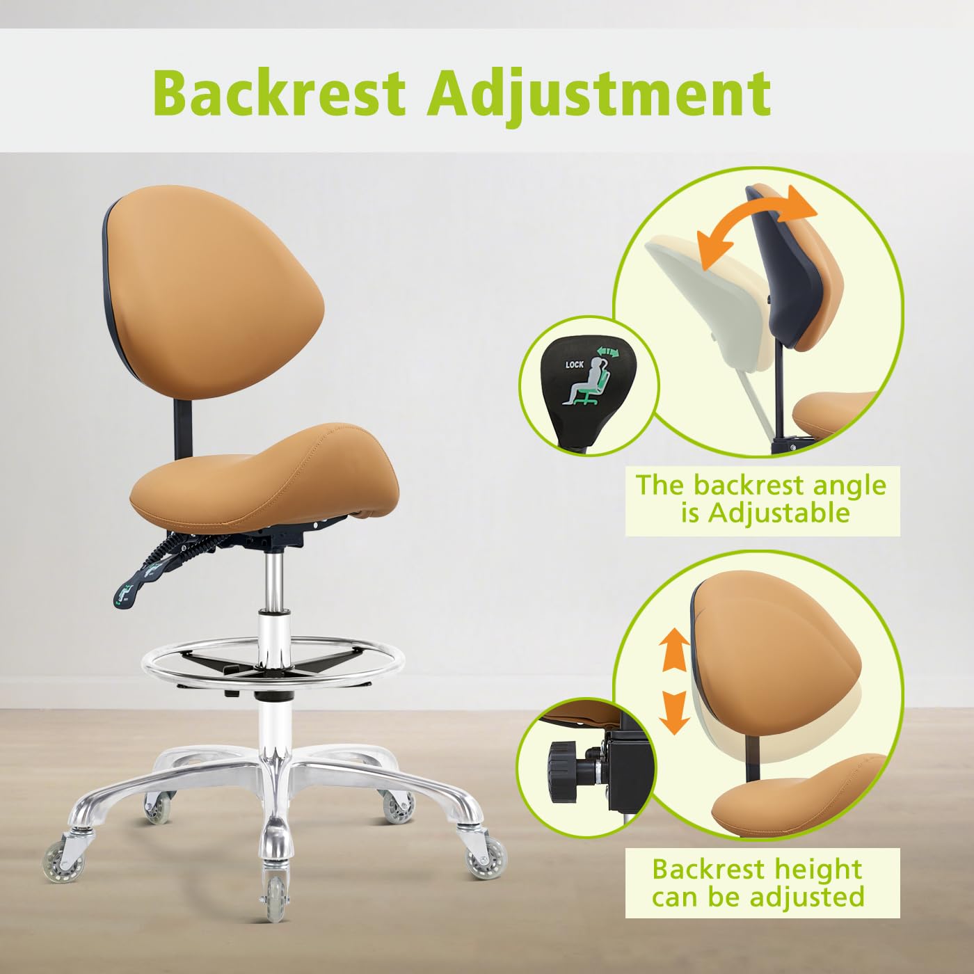 Nolasalon Saddle Stool Chair with Wheels,Ergonomic Swivel Rolling Height Adjustable for Salon Beauty Clinic Dentist Tattoo Home Office