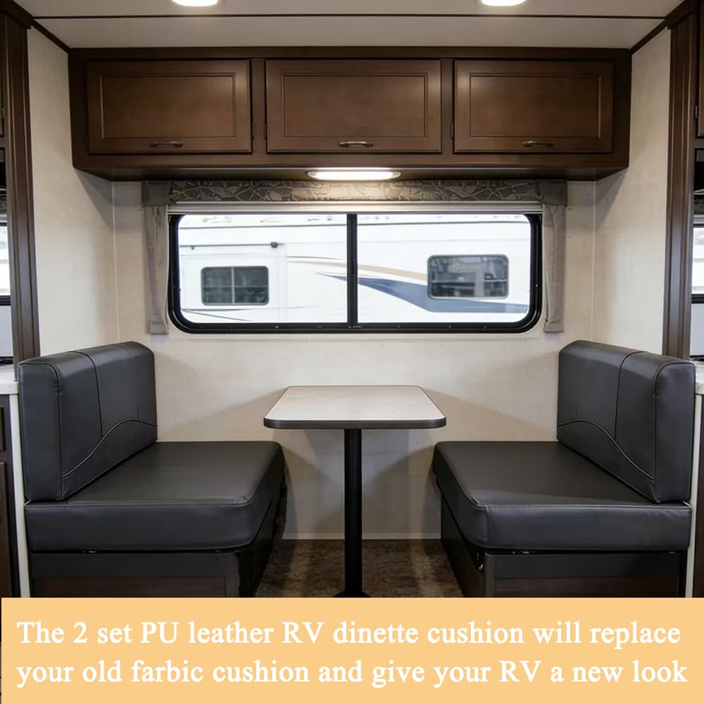 42 Inch RV Dinette Cushions Replacement Includes 2 Booth Seats and 2 Backrests with Momery Foam Bench Seat Cushion for RV, Camper, Travel Trailer Bed, Black