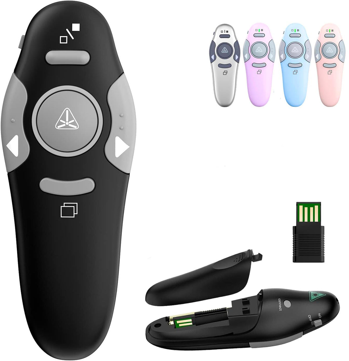 QUI Presentation Clicker Wireless Presenter Remote Clicker for PowerPoint Presentation Remote, PowerPoint Slide Advancer for Mac/Windows/Google Slide/Keynote, Black, A