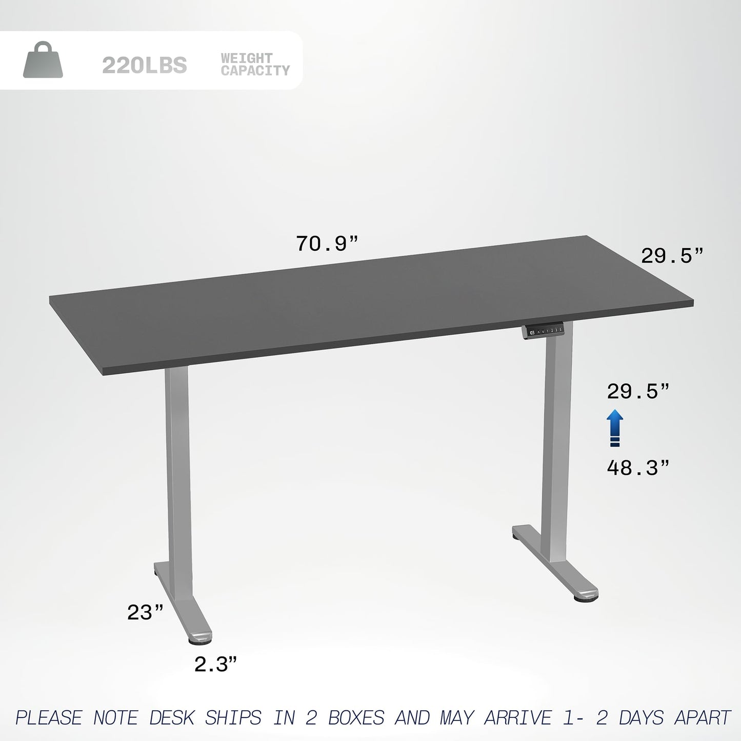 VIVO Electric 71 x 30 inch Square Edge Standing Desk, Dual Motor Memory Controller Height Adjustment, E2B-S Series, Black Top Gray Frame, DESK-KIT-E2G71S-B