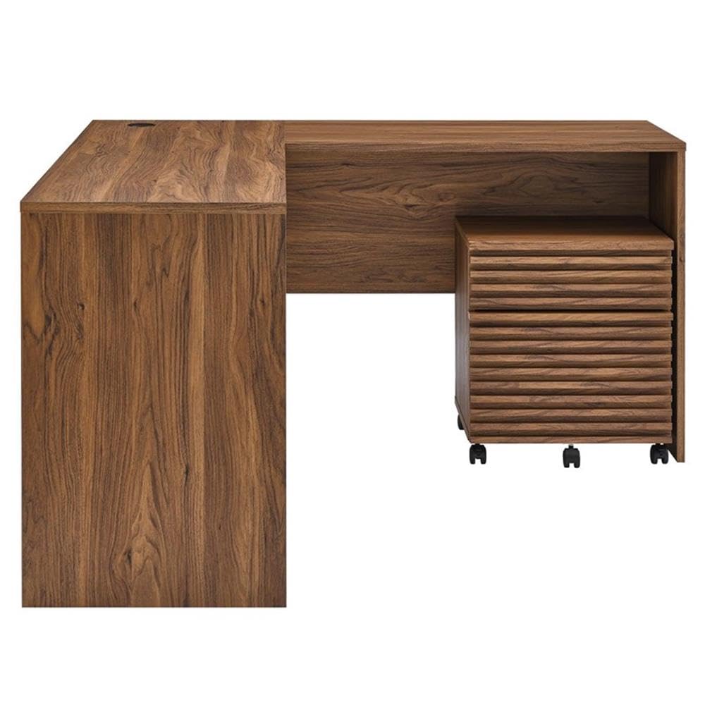 Modway Render Mid-Century Modern Office, Desk and File Cabinet Set, Walnut