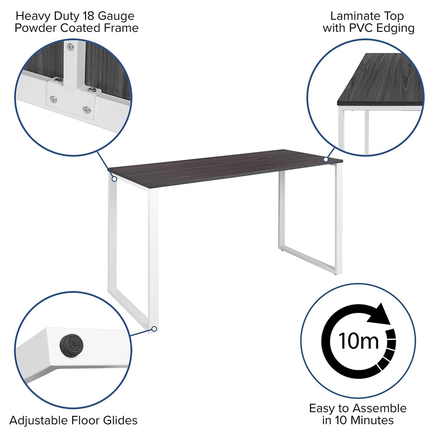 Flash Furniture Kimberly Modern Commercial Grade Desk Industrial Style Computer Desk Sturdy Home Office Desk - 55" Length (Rustic Gray)