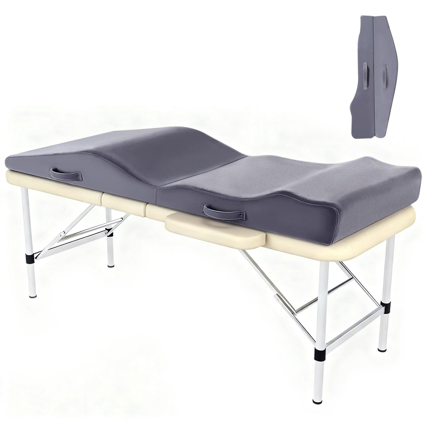 Citybay Lash Bed Topper – Ergonomic Curvy Massage Table Foam Topper, Non-Slip Esthetician Bed Cushion with Removable Washable Cover for Salon, Waxing, Eyelash, Spa, Tattoo, Facial, 71"x28"x7" (Grey)