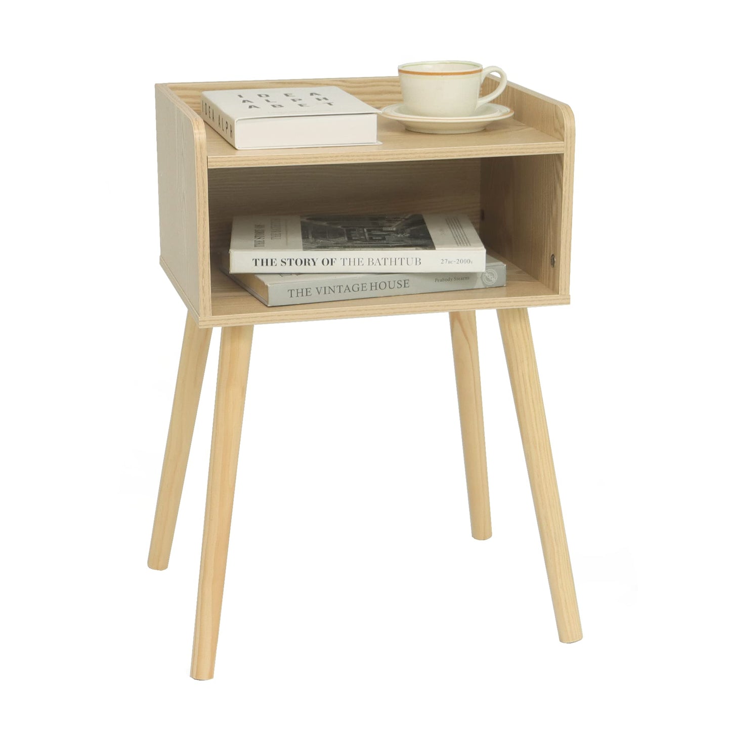 MaxSmeo Nightstand, Mid Century Modern Side Table Bedroom with Storage, Small End Bedside Table with Solid Wood Legs for Living Room, Office Small Spaces (Natural)