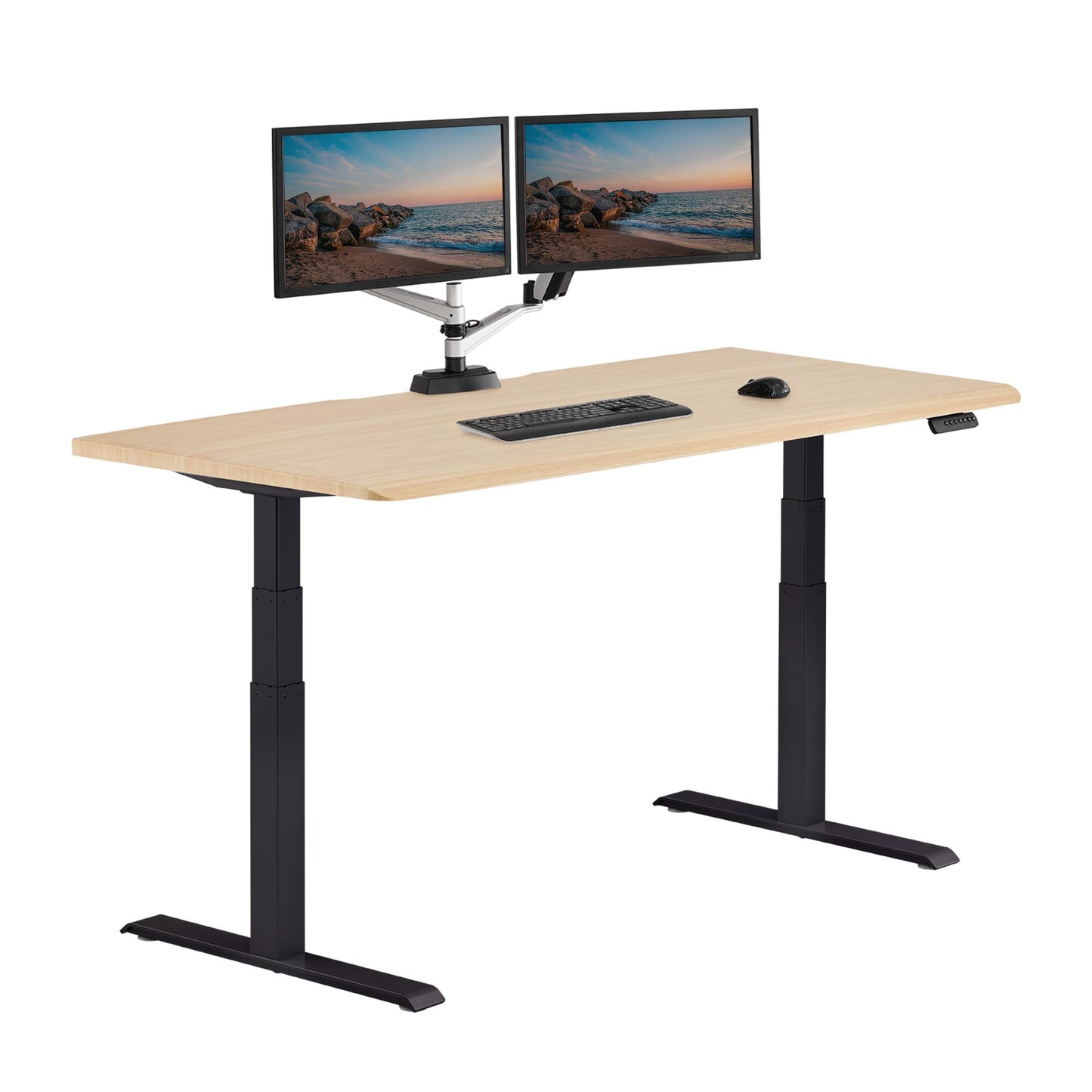 Vari ComfortEdge 72x30 Inch Adjustable Electric Standing Desk – Sit Stand VariDesk with Memory Presets, Sloped Edge, 180 LB Capacity + Tool-Free Assembly (Light Wood Top/Black Legs)